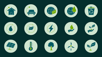 Set of ecology flat icon design. Ecology doodle icon collections.