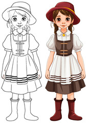 Outline of Woman in German Bavarian Outfit