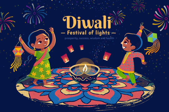 Happy kids on Diwali Festival