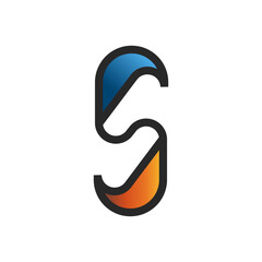 Monogram S logo letter typography design mockup, rounded shape, stylish orange and blue gradient minimal emblem for business card.