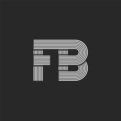 Monogram letters FB or BF initials logo mockup, overlapping parallel lines black and white two marks B and F combination, linear minimal style logotype design.