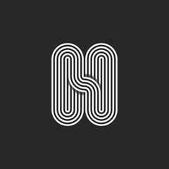 Letter H or N logo monogram parallel lines creative design rounded geometric shapes, hipster initial typography design element.