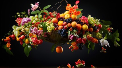  a bunch of fruit that is in a basket on a table.  generative ai