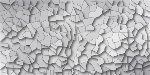 Light gray Broken Stained Glass Background with White lines. Voronoi diagram background. Seamless pattern with 3d shapes vector Vintage Illustration background. Geometric Retro tiles pattern