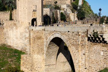 Details from Puente de Alcántara, door and bridge in Toledo - obrazy, fototapety, plakaty