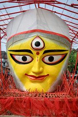 View of decorated Durga Puja pandal in Kolkata, West Bengal, India. Durga Puja is a popular and...