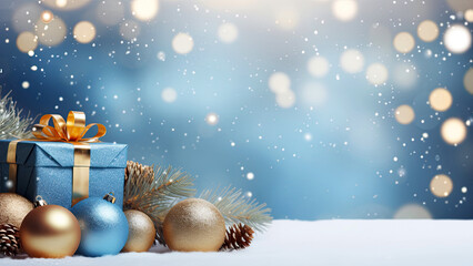 Christmas background with christmas baubles, gifts decoration - Xmas theme - 667484423
