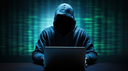 Hacking using laptop with technology coding background 