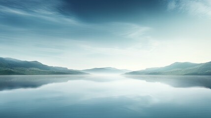  a body of water with mountains in the background and a blue sky.  generative ai