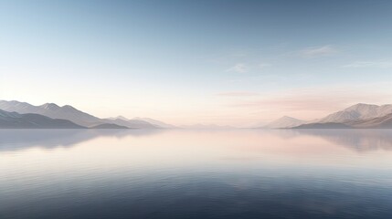 Fototapeta premium a large body of water with mountains in the background and a blue sky. generative ai