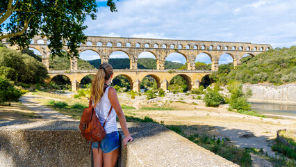 Travel destination, tour tourism, vacation in France- Pont du Gard - obrazy, fototapety, plakaty