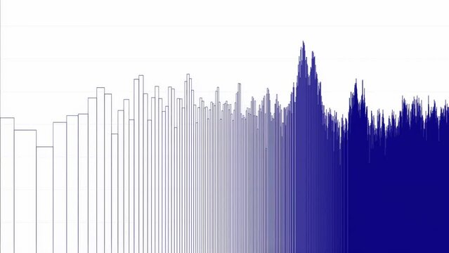 Analysis of an audio sound wave on the X frequency axis, blue bars over a white background. Useful to emulate a forensic inspection on a recorded track.