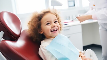 Cheerful nice girl visiting her female dentist - obrazy, fototapety, plakaty