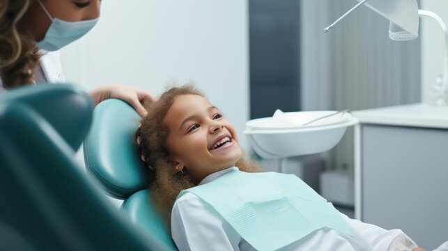 Cheerful nice girl visiting her female dentist