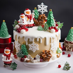 Obraz na płótnie Canvas A Festive Christmas Celebration Embodied in a Cake,christmas cake with berries,christmas cake