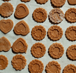 Freshly baked homemade gingerbread cookies, top view
