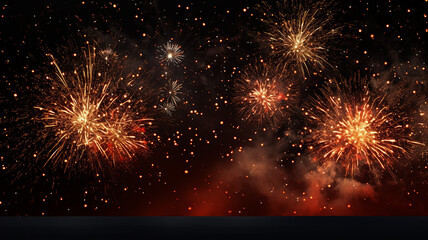 golden bokeh with fireworks flashes on a black festive background, isolated night