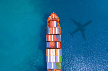 Transportation of cargo planes and container ships Global import and export industrial logistics...
