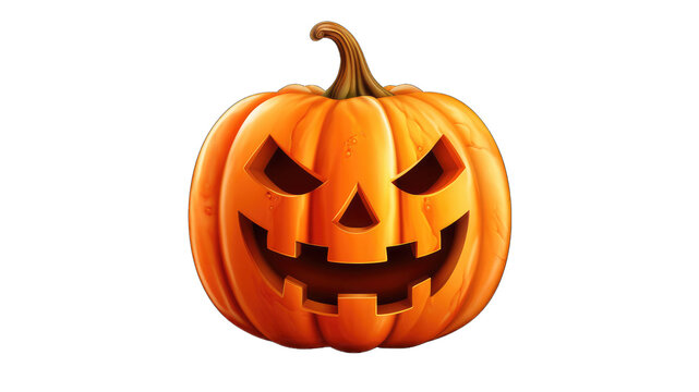 vibrant 3d render of a halloween pumpkin with sinister expression, isolated on transparent background. ideal for spooky season celebrations