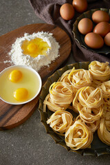 Yolk, flour and homemade noodles