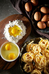 Yolk, flour and homemade noodles
