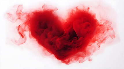 red smoke in shape of heart on white background