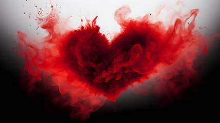 red smoke in shape of heart on white background
