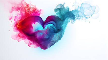 colorful smoke in shape of heart on white background