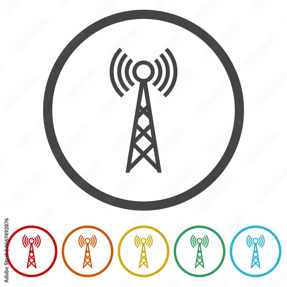 Poster antenna tower icon. signal tower icon. set icons in color circle buttons