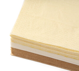 Beige paper napkins on white background studio shot