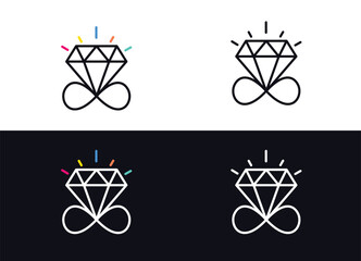 Logo of an infinity symbol and a diamond. Vector Editable Stroke.