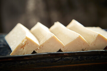 sliced tofu on plate