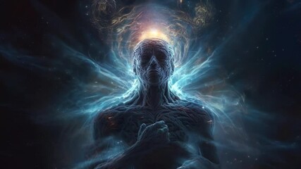 Illustration of astral body with light energy come out from it  with dark background