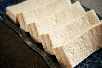 sliced tofu on plate