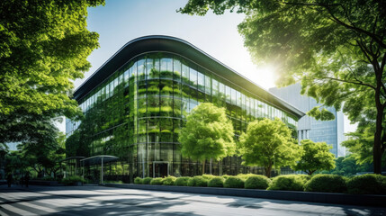 Office building with tree for reducing carbon dioxide, Eco green environment ,Eco-friendly ,energy concept.
