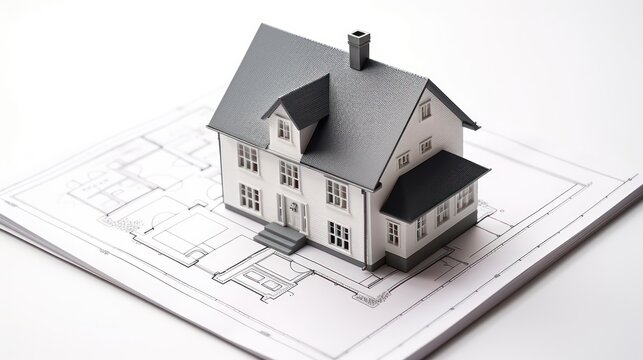 House construction on architecture blueprint
