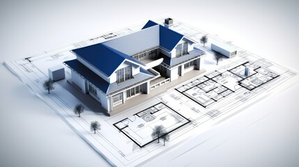 Obraz premium 3d small house model on architecture floorplan