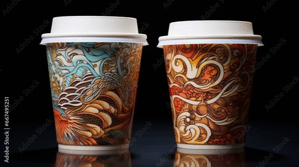 Poster pair of paper java cups