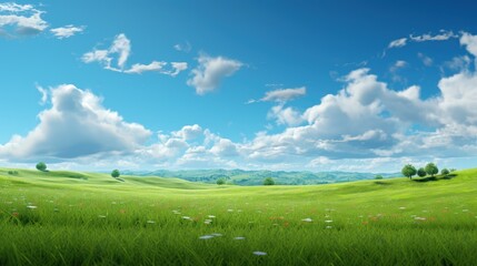 Fototapeta premium Meadow below blue sky with clouds