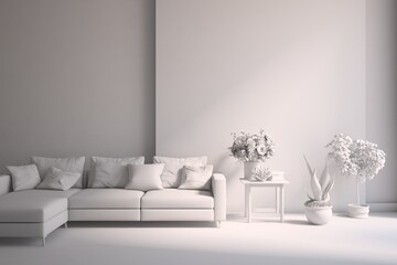 White living room concept with sofa. 3D illustration