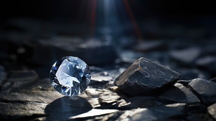 Mining concept of extracting minerals rough diamond near a cut diamond in a coal mine - obrazy, fototapety, plakaty
