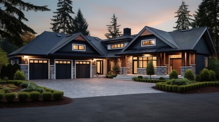 Fototapeta na wymiar Luxurious custom home with beautiful yard and garage located in Vancouver suburbs