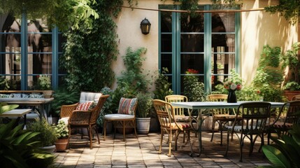 Fototapeta na wymiar Outdoor terrace adorned with flora furniture