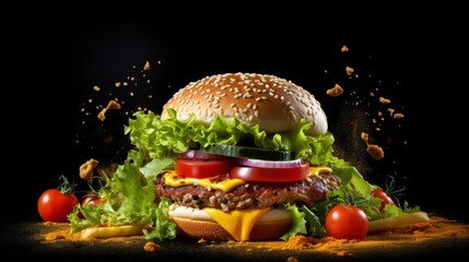 Healthy vegetarian alternative to a regular hamburger on a dark background