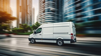 Fototapeta na wymiar Fast moving van delivery on the road 