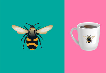 Bee logo design vector. Graphic symbol and Tee cups pro vector