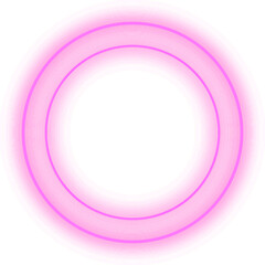 Neon circle lamp isolated with transparent background. Pink glowing circle bulb.