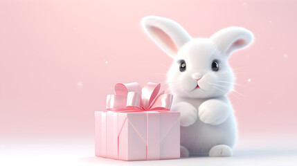 cute bunny holding a gift for birthday