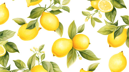 yellow watercolor lemons seamless pattern
