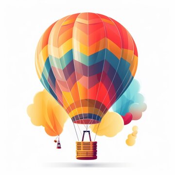 Cartoon a hot air balloon floating in the sky on white background. AI generated